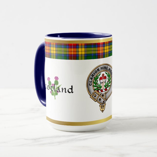 Taza Bandera de los clanes Buchanan Tartan & Motto Mug (Anverso izquierdo)