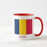 Taza Bandera de República eo Tchad<br><div class="desc">La bandera nacional de la República de República eo Tchad (francés: Drapeau du Tchad, árabe: el علمتشاد) es el consistir tricolor vertical (de izquierda a derecha) en un azul, un campo amarillo y rojo. El azul fue substituido para que el verde evite la confusión con Malí. El diseño básico es...</div>