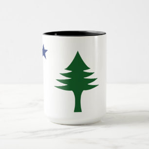 Taza Bandera del estado de Maine de 1901 con árbol de p