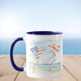 Taza Bandera estadounidense acuarela en la playa