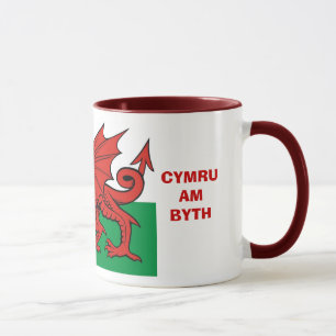 Taza Bandera Galés, "byth de Cymru",    el dragón roj