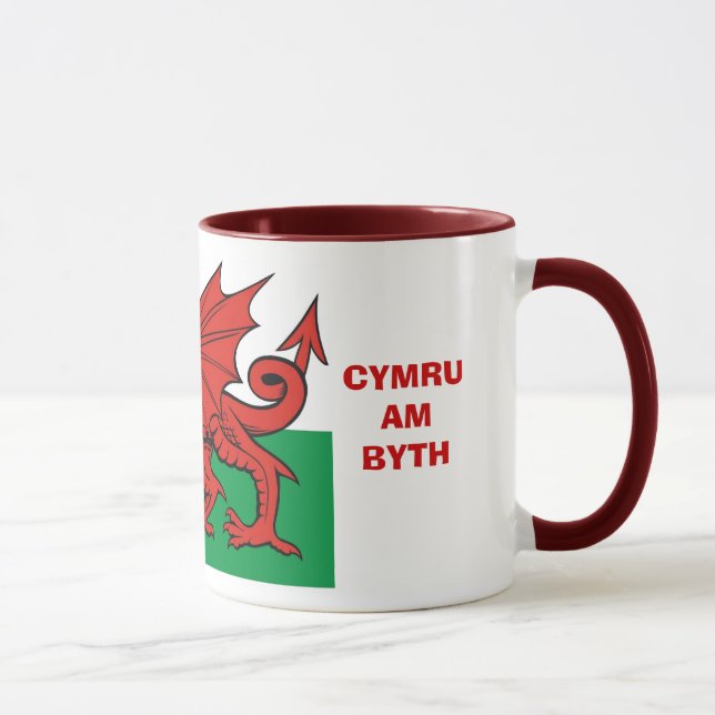 Taza Bandera Galés, "byth de Cymru",    el dragón rojo (Derecha)