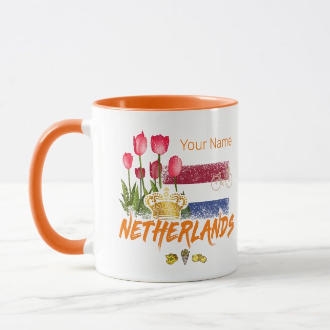 Taza Bandera holandesa vintage y tulipán holandés (Izquierda)