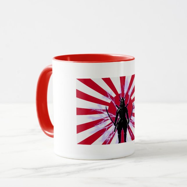 Taza Bandera japonesa y creciente guerrero de Samurai (Anverso izquierdo)