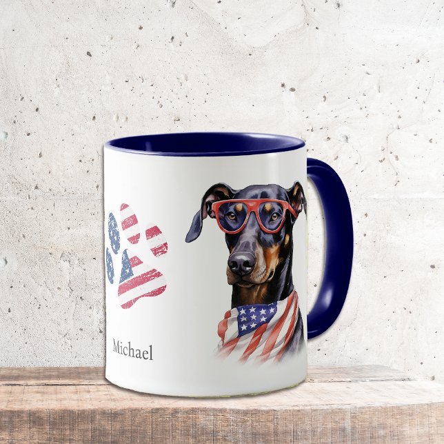 Taza Bandera Patriótica de Estados Unidos Doberman Pins (Subido por el creador)