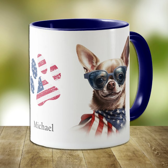 Taza Bandera Patriótica de Estados Unidos Perro Chihuah (Subido por el creador)