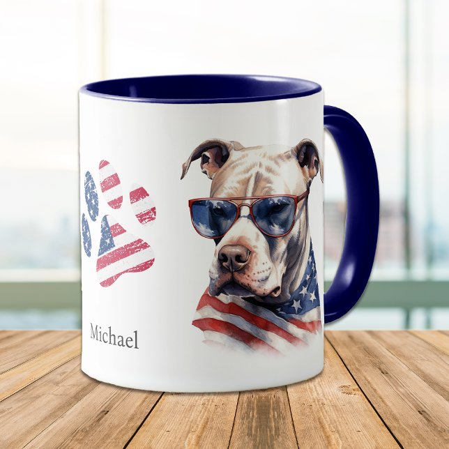 Taza Bandera Patriótica Estadounidense Perro Pitbull (Subido por el creador)