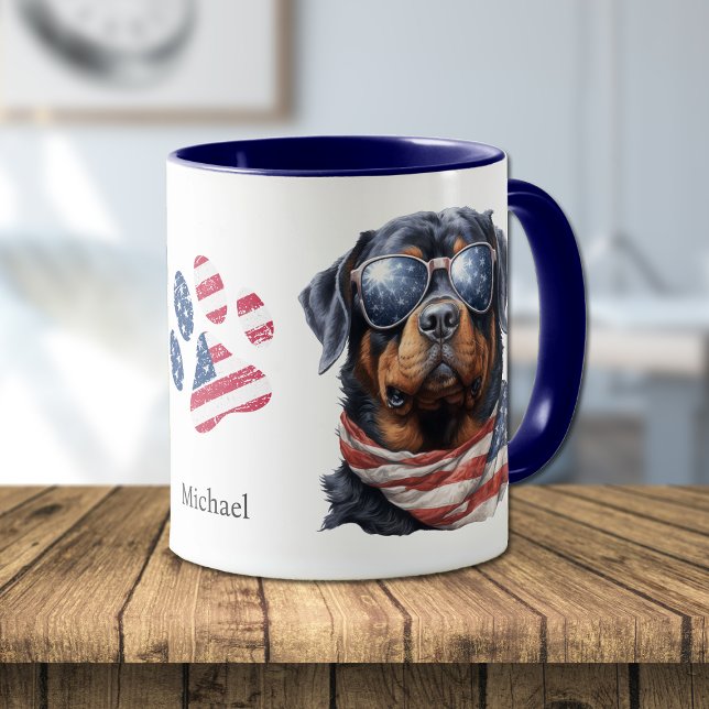 Taza Bandera Patriótica Estadounidense Rottweiler Dog (Subido por el creador)