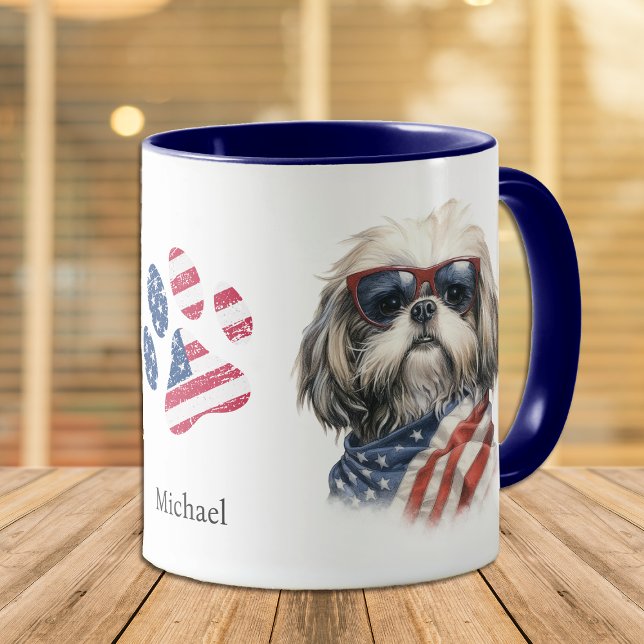 Taza Bandera patriótica estadounidense Shih Tzu Dog (Subido por el creador)