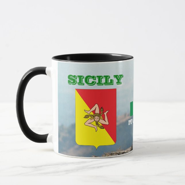 Taza Bandera Sicilia y Personalizable Escudo Mug (Izquierda)