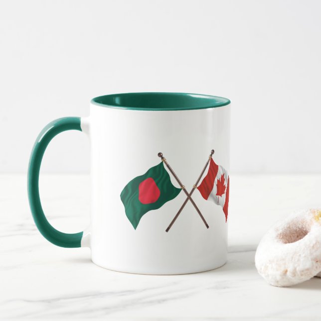 Taza Bangladesh & Canada Flag Mug – Cultural Pride Gift (Con donut)