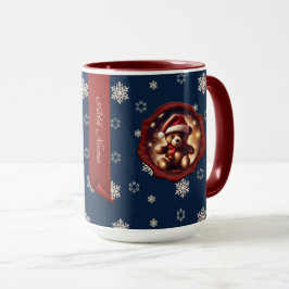 Taza Banner azul personalizado de Teddy Stars navidades