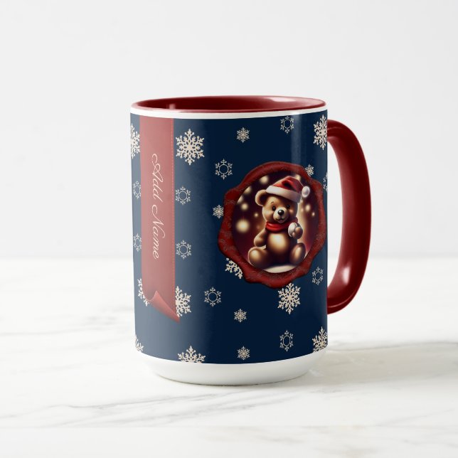 Taza Banner personalizado de Teddy Ball navidades Blue (Anverso derecho)