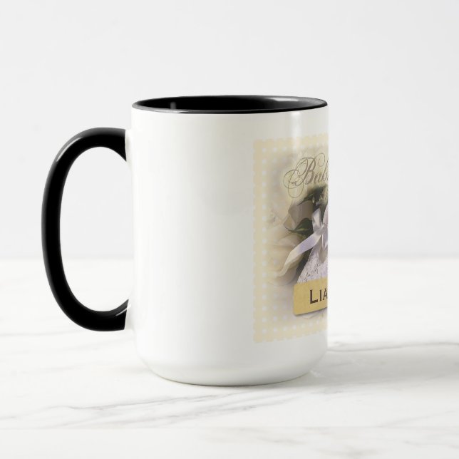 Taza Baptismo del bebé neutral, nombre de Personalizabl (Izquierda)