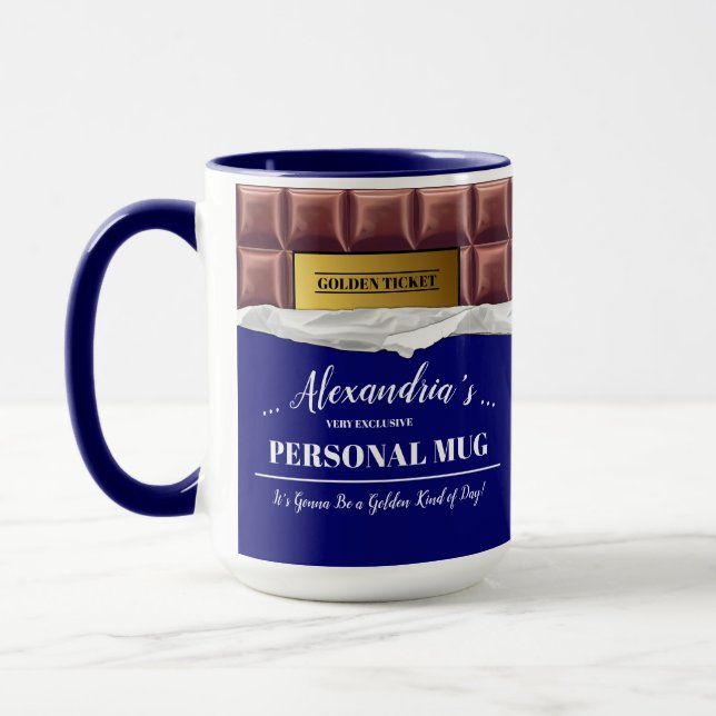 Taza Bar de chocolate de boletos de oro personalizado (Izquierda)