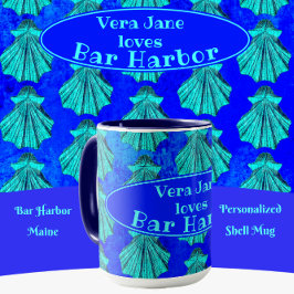 Taza Bar Harbour Maine Bold Blue Scallop Shell con nomb