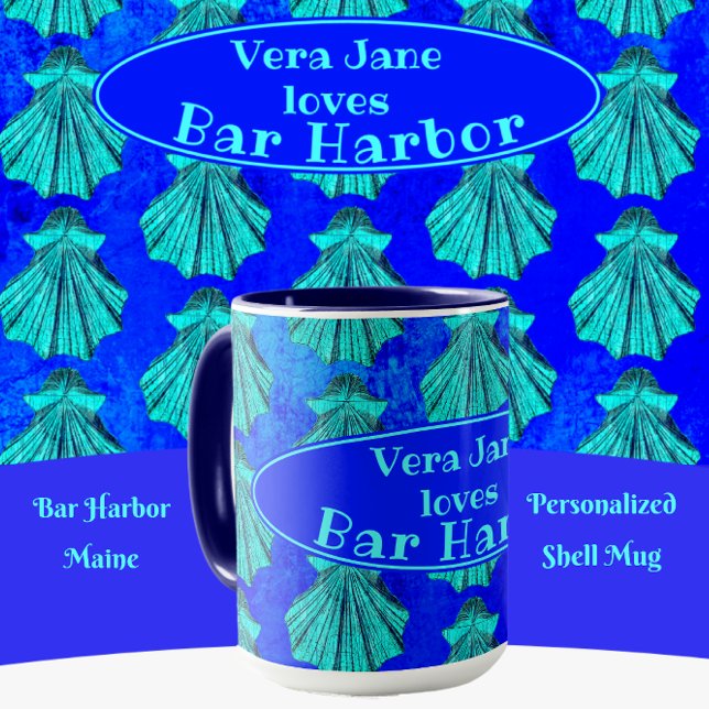 Taza Bar Harbour Maine Bold Blue Scallop Shell con nomb (Subido por el creador)