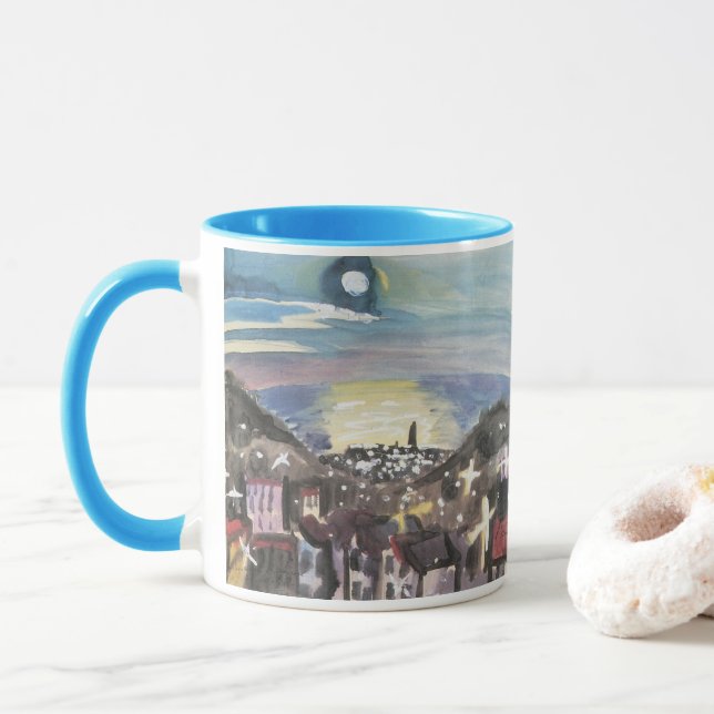 Taza Barcelona de noche por Walter Gramatte (Con donut)