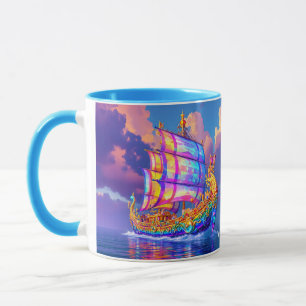 Taza Barco de colores de arcoiris bandidos con fantasía