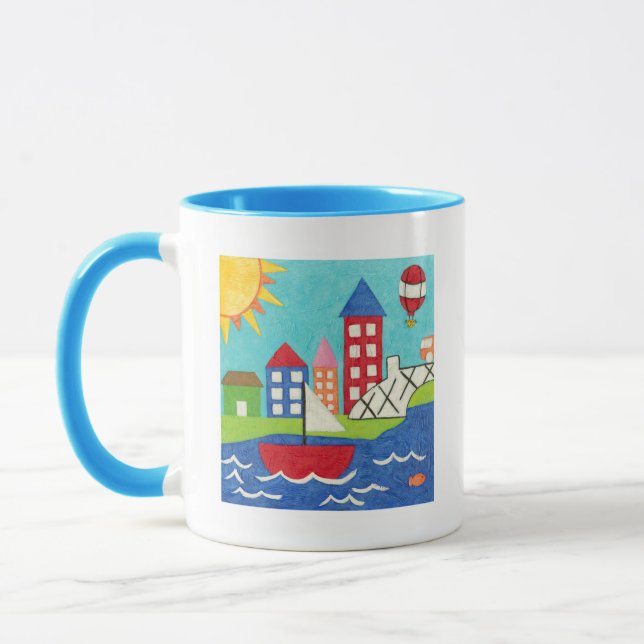 Taza Barco de vela y globo aerostático con Cityscape (Izquierda)