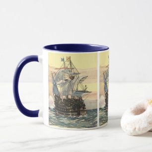 Taza Barco pirata antiguo, galeón navegando en el océan