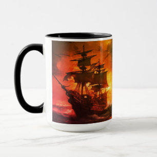 Taza Barco pirata tormentoso al atardecer-