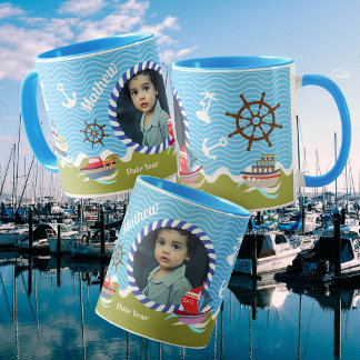 Taza Barcos Divertidos Foto Verde Azul