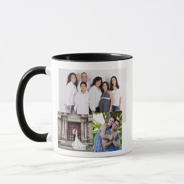 Taza BARRO DE CAFÉ PERSONALIZADO DE collage de fotos (Izquierda)