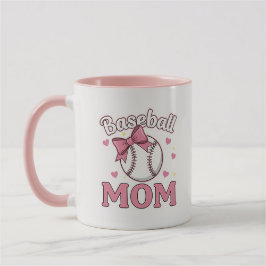Taza Baseball Mom Cute Pink Bow Design