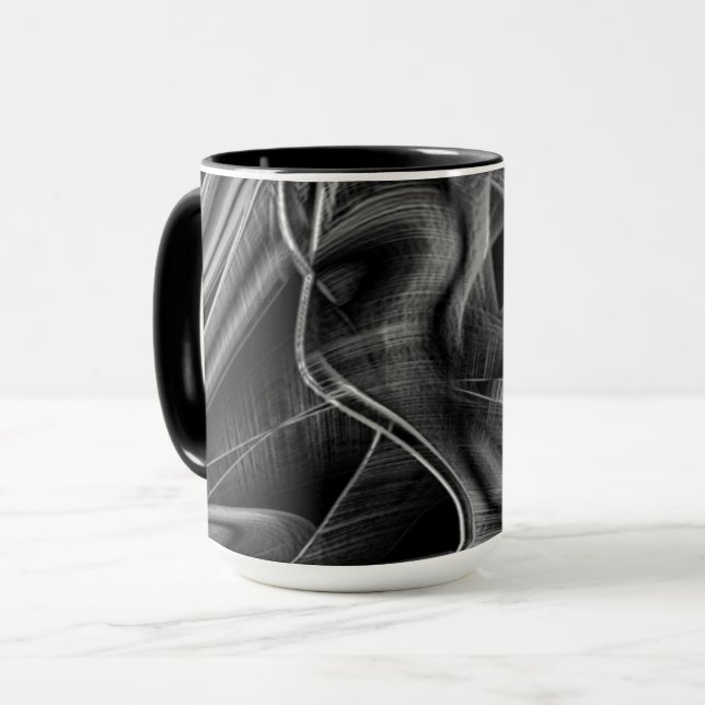 Taza Bastante adornado con ranuras grises, fondo negro (Anverso izquierdo)