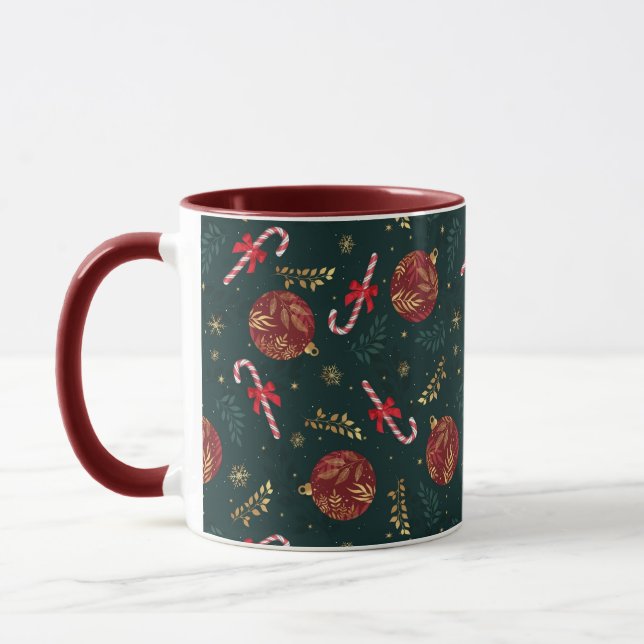 Taza Bastones de Caramelo Copos de Nieve Rojo Bolas de  (Izquierda)