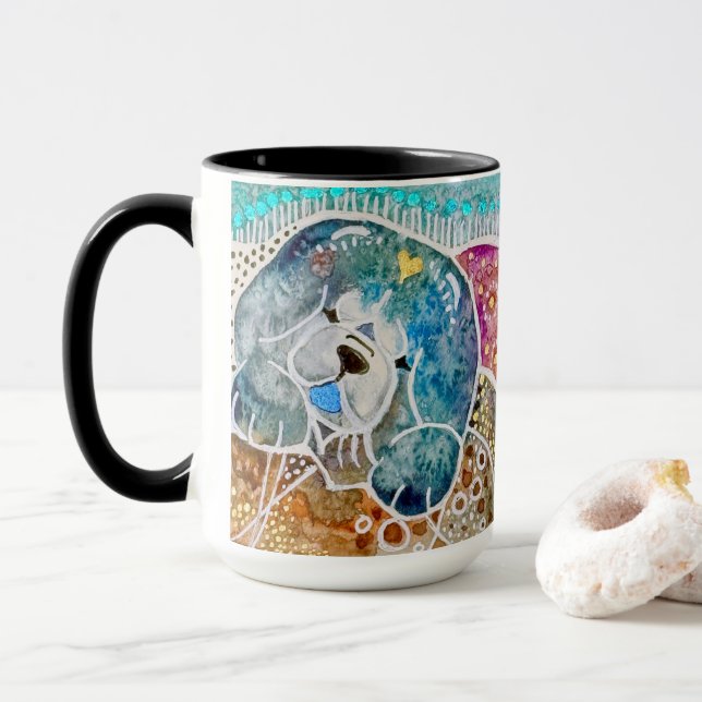 Taza batido de acuarela de perro de vaca WOBBLE ROCK (Con donut)