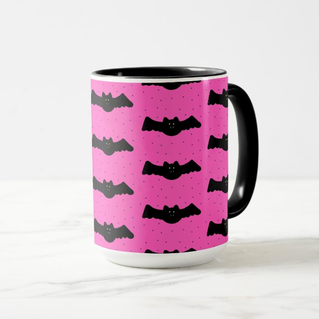 Taza Bats rosados y negros de Halloween (Anverso derecho)