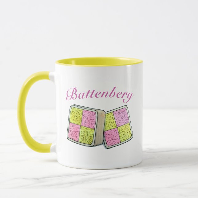 Taza Battenberg británico Marzipan Sponge Cake UK Food (Izquierda)