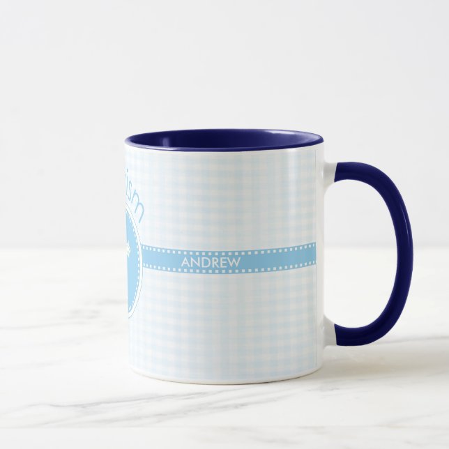 Taza Bautismo Hito azul de Dios, Personalizable (Derecha)