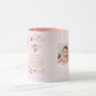 Taza BAUTIZO Floral Rosa Baptism Biblia Verse Chica