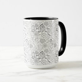 Taza Baya Fresa Cereza Negra Dibujada a mano Moderna.