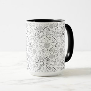 Taza Baya Fresa Cereza Negra Dibujada a mano Moderna.