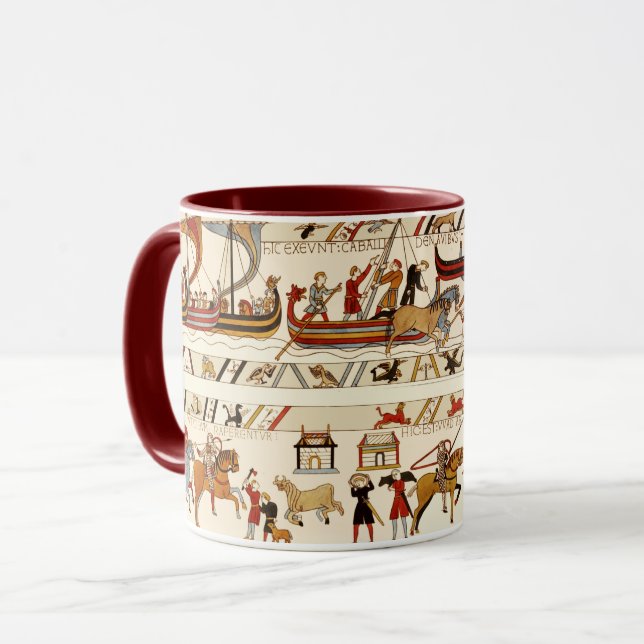TAZA BAYEUX TAPESTRY 1066,COCHES NORMANOS ,VIKING BARCO (Anverso izquierdo)