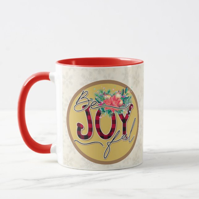 Taza Be Joyful Navidades regalo Flor Diseño Verso Cita (Izquierda)