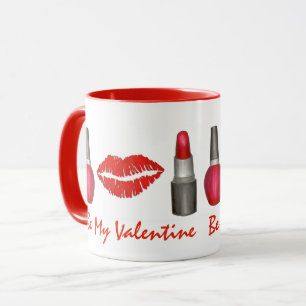 Taza Be my Valentine Lipstick Kiss Nail Cosmética polac