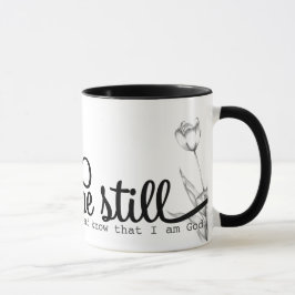 Taza Be Still Bible Cita en blanco y negro