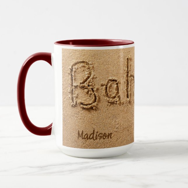 Taza Beach de Bahamas con nombre personalizado (Izquierda)