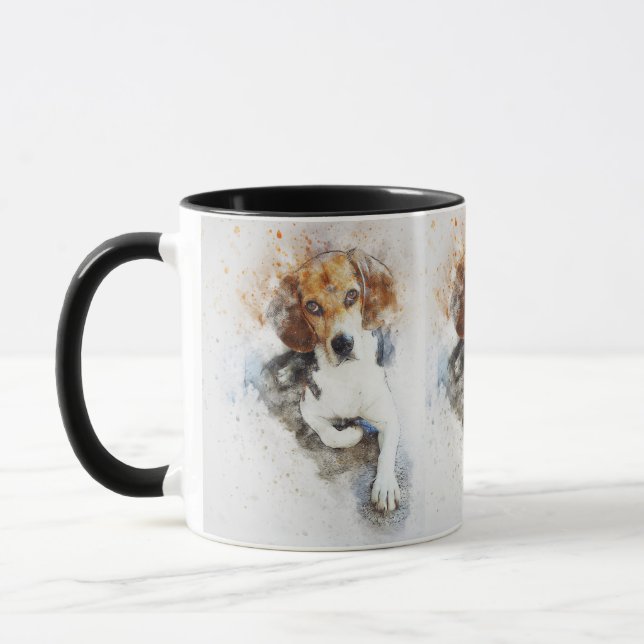 Taza Beagle Black Brown Mascota Blanco Doggy Doggie Pup (Izquierda)