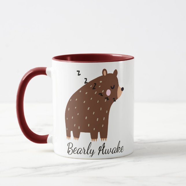 Taza Bearly Awake divertido Cita lindo oso personalizad (Izquierda)