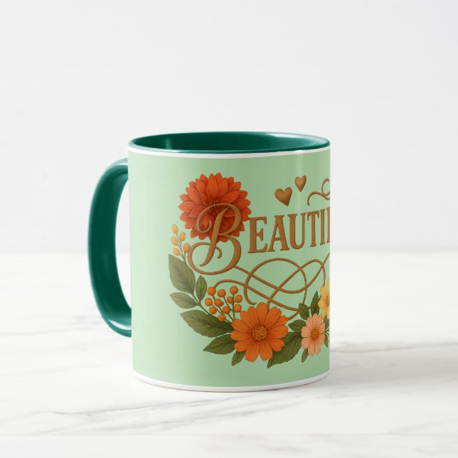 Taza Beautiful Floral Coffee Mug Elegant Gold & Orange (Anverso izquierdo)