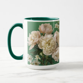 Taza Beautiful White & Pink Peonies Name Monogram
