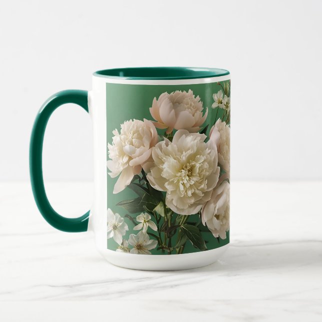 Taza Beautiful White & Pink Peonies Name Monogram (Izquierda)
