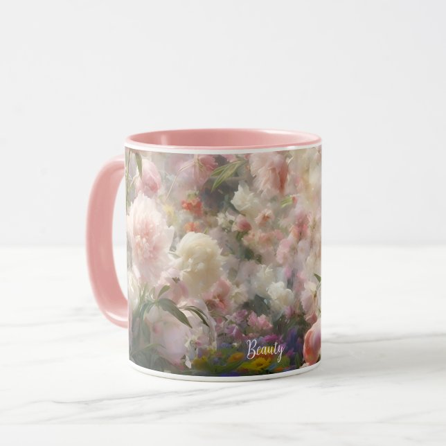 Taza Beautiful White & Pink Peonies Watercolor Painting (Anverso izquierdo)