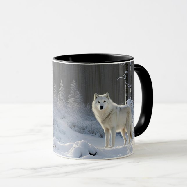 Taza Beautiful White Wolf in Snow Wildlife Outdoors (Anverso derecho)